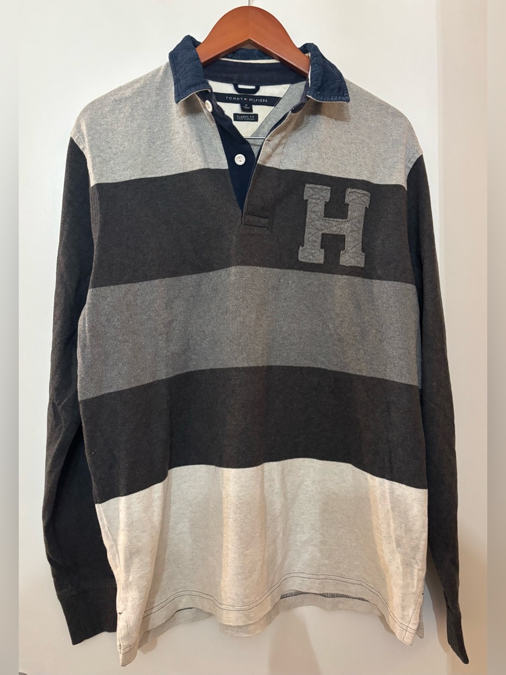 Tommy Hilfiger Long Sleeve Gray Rugby Polo Mens Size Medium